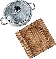 ＫＬＫＣＭＳ Korean Stone Cookware for Ramen and Hot Pot Serving Dolsot Bowl for Rice and Kimchi, 28cm with Tray