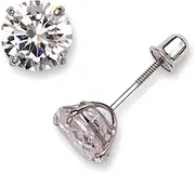 [JewelryWeb] 14k White Gold 6mm Round CZ Simulated Diamond Screw Back Earrings Stud Earring for Women