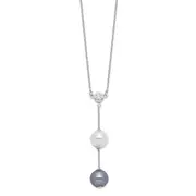 Sterling Silver Majestik Rhodium-Plated 10-11mm White And Grey Imitation Shell Pearl Cz Spring Ring Clasp 18 Inch Necklace