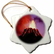 3dRose Hawaii Volcano Eruption at Night 3 inch Snowflake Porcelain Ornament