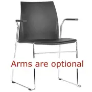 Black Plastic Visitor Chair Stackable Chrome Finish Steel Sled Base Frame (Arms are Optional) - Each