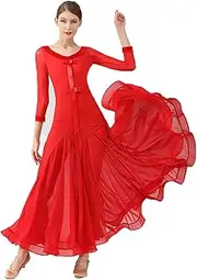 [YHHGDS] Women's Ballroom Dance Dress Lace Sleeve Long Swing Skirt Waltz Foxtrot Standard Ballroom Dress Patterns
