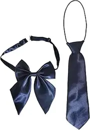 [KUFEIUP] Girl's Adjustable Bowties School Uniform Bow Tie Neck Tie Set(pack of 2)