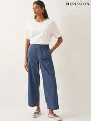 Monsoon Blue Harper Regular Wide Leg 100% Cotton Jeans (F83254) | $136