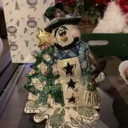 Blue Sky Clayworks Winter Snowman Christmas Tree Tea Light 2001 Heather Goldminc
