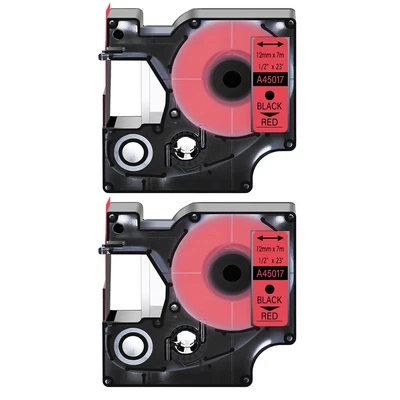 2PK Black on Red label tape 12mmx7m For DYMO D1 45017 LabelManager 200 400 450D