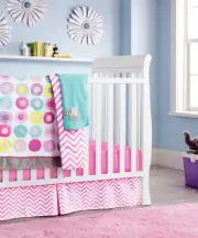 New Baby Girls 4 Pieces Cotton Nursery Bedding Crib Cot Sets-- Rainbow Circles