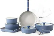 SENSARTE 17 Piece Ceramic Pots and Pans Set, Nonstick Detachable Handle Cookware, Induction Kitchen Cookware Set with Removable Handle, PFAS/PTFE/PFOA Free (Navy)