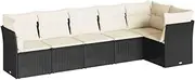 vidaxl Modular Garden Sofa Set 6-Piece Black Poly Rattan Patio Lounge with Cushions - Weather-Resistant Outdoor Furniture