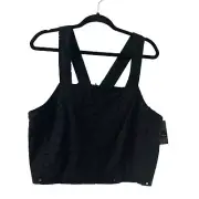 Mossimo Crop Top Womens XL Black Eyelet Semi-Sheer Zip-Up Back NWT