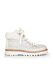 Silver Suede Crystal Lace Up Boots