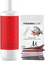 Igora Royal 6% 20 Volume Developer 33.8 oz and M Hair Designs Piranha Clips (Bundle 2 Items)