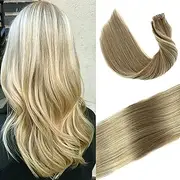Human Hair Extensions, 20 Pieces Double Sided Tape Hair Seamless Skin Weft Real Hair Extensions Beiges Blonde to Blonde Highlights Remy Hair Tape in Extensions 24Inch 70G for White Women