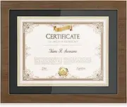 ASmileIndeep 11 x 14 Diploma Certificate Frame, 8.5 x 11 Diploma Frame with Black Over Gold Mat for Document Certificate Degree, Walnut Finish Frame with Gold Beads HD Plexiglass (NOT Glass)