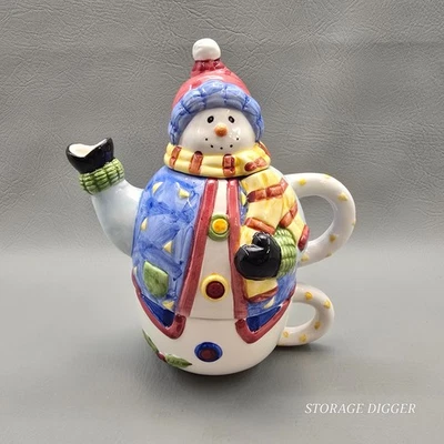 Vintage MBCA Importing Co. Ceramic Snowman Tea For One Set, Teapot And Cup