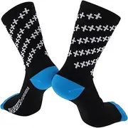 [X AUTOHAUX] Cycling Socks Sweat-Absorbent Anti-Odor Anti-Friction Outdoor Bike Socks Blue Black Size l Neutral and Universal X-Shaped Pattern Color Matching