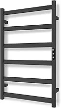 USOR Towel Warmer Wall Mounted with Built-in Timer, 6 Bars Electric Heated Stainless Steel Towel Rack for Bathroom, Hardwired & Plug-in, Multi-Level Temperature Adjustments, Black