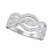 14k White Gold Round Diamond Wave Crossover Band Ring 1/4 Cttw