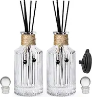 Reed Diffuser Bottle Set of 2 Glass Diffuser Bottles 8oz/250ml Empty Glass Diffuser Bottles with Stoppers and Reed Sticks Clear Decorative Bottle Set Bulk Reusable Perfume Jar