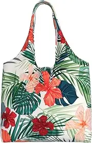 [WURTON] Vegetation Leaves With Hibiscus Flowers Print Cute Canvas Tote Bag Women, Aesthetic Tote Bag Houlder Bag Personalized Giving, Black, One Size