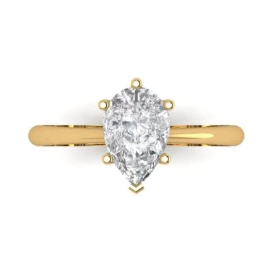 1.5Ct Pear Cut White Sapphire Gold Solitaire Engagement Promise Bridal Ring