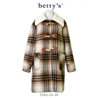 在飛比找Yahoo奇摩購物中心優惠-betty’s貝蒂思 針織領格紋牛角釦長版鋪棉大衣(共二色)