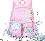 School Bookbags - Multiple Pockets Back Packs for Girls School - Gradient Pink Back Packs for Girls School, Elementary School Bag Rainbow Bookbag Rainbow Backpack for Hiking Traveling Camping Loganz