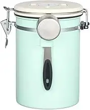KACOMACO 550g Stainless Steel Airtight Coffee Storage Container, Coffee Grounds Beans Container with Date Dial Release Valve Spoon, Coffee Kitchen Canister with Airtight Lids for Tea Flour(Mint Green)
