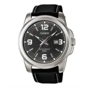Casio Men MTP-1314L-8ADF Analog Leather Watch Black silver Original New