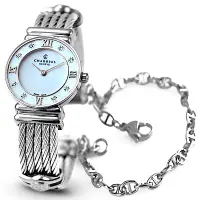 在飛比找Yahoo奇摩購物中心優惠-CHARRIOL 夏利豪晶鑽銀色羅馬珍珠白鎖鍊錶-24.5m