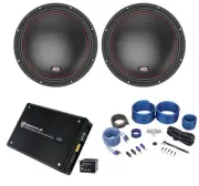 (2) MTX 5510-44 10" 1600w DVC 4-ohm Car Audio Subwoofers+Mono Amplifier+Amp Kit