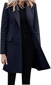[Generic] Women'S Autumn/Winter Jacket,Warm Womens Winter Coats,Lapel With Pockets Button,Casual Long Sleeved Mid Long Coat,Single Breasted Suit Jacket,Lightweight