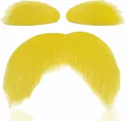 3Pcs Fake Moustache and Eyebrows Set - Yellow Stick On Mustache, Realistic Self-Adhesive Beard, Funny Moustaches for Men Women Kids Costume Party Dress Up