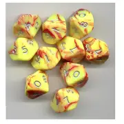NEW RPG Dice Set of 10D10 - Toxic Yellow-Red