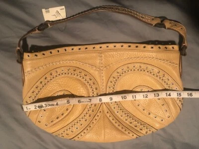 NWT New Cole Haan Village Grommet Tan Pebble Leather Shoulder Handbag Stud Rivet