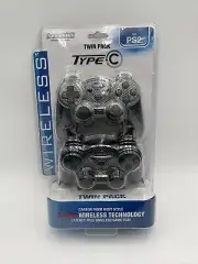 DREAM GEAR PS2 WIRELESS CONTROLLER TWIN PACK CARBON FIBER BRAND NEW SEALED!
