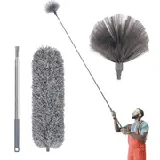 Three-Piece Cobweb Duster with Extension Pole for Ceiling Cleaning-Grey