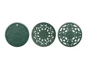 P16 3PCS Green Hollow Classic Flower Insulation Pad Dining Table High Temperature and Anti-scald Bowl Mat Washable Placemats
