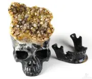 Lifesized 7.4" Quartz Rock Crystal with reds Crystal Detachable Skull, Realistic