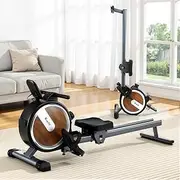 Everfit Magnetic Rowing Machines 16 Level Rower Machine for Home with App Compatible Magnetic Rower Walnut 16 Levels of Resistance