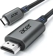 Acer USB C to HDMI Cable 4K@60Hz 1.8M [Thunderbolt 4/3 Compatible] Type-C HDMI Cord for Office [Nylon Braided] for iPhone 16/15 Pro/Pro Max, Galaxy S25, MacBook Pro/Air 2023, iPad Pro, etc