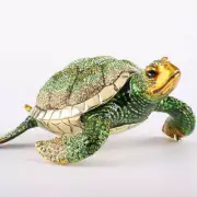 Made with Swarovski Sea Turtle Trinket Box Figurine Rhinestones Green 6" Long
