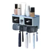 Toothbrush Shelf Punch Free Wall Mounted Mouthwash Cup Holder Toilet Storage Rack Blue 3 Cups