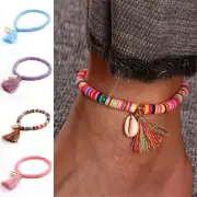Boho Multicolor Shell Tassel Anklet Bracelet Jewelry Beaded Elastic Chain Women