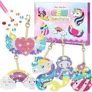 Mottoda Diamond Painting Kits for Kids, Make 5 Unicorn & Mermaid Gem Art Keychains by Number, Ages 3-12, Unfoldable