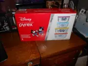 DISNEY PYREX 100 DECORATED GLASS FOOD STORAGE 4 LIDS 4 CONTAINERS B/NEW FREE SH!