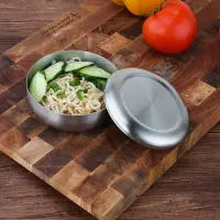 在飛比找樂天市場購物網優惠-韓式304不銹鋼圓形帶蓋米飯碗砂光泡菜碗 韓國料理小碗留樣盒
