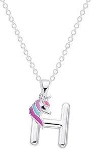 [URMPTJ] Sterling Silver Plated Bubble Initial Necklace for Girls Women,Unicorn Pendant Bubble Initial Neckalce for Girls