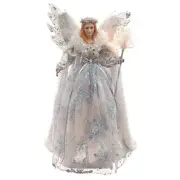 Kurt Adler Iridescent Silver Lavender Blue Angel Tree Topper 10 lights 16 Inch
