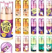Fumete 15 Pack Halloween Colored Pencils with Sharpener Halloween Pencils Presharpened Coloring Pencils Halloween Themed Colored Pencil Set for Halloween Party Favors, 12 Count in Tube